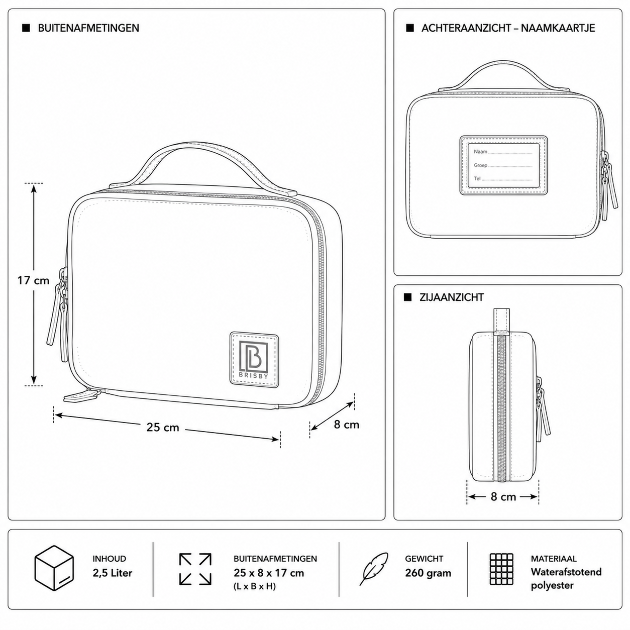 Brisby Koeltas & Lunchtas 2,5 Liter voor Kinderen - Inclusief Koelelement & Naamkaartje - Dino