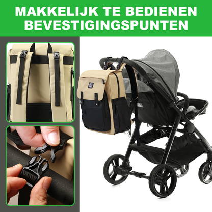 Two-tone slijtvaste luiertas crème en zwart - verzorgingstas - incl. buggymontage en verschoningsmat