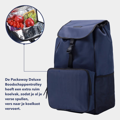 Boodschappentrolley deluxe 60L blauw  - koelvak - boodschappenwagen - steekwagenfunctie - verstelbaar handvat