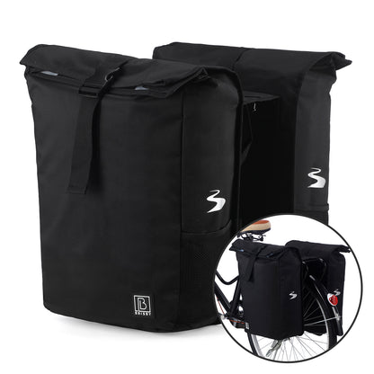 Brisby Dubbele Fietstas Rolltop Zwart 39-48L Waterdicht Geschikt voor Elektrische Fietsen & E-Bike - Zwart