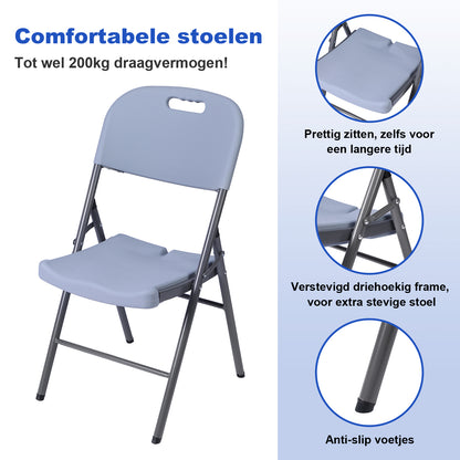 Bardi 4 Delige Klapstoelenset – Vouwstoelenset Zware Kwaliteit, Weersbestending 47 x 54 x 87 cm. – GRIJS