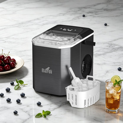 Bardi 1.3L Deluxe IJsblokjesmachine Square – IJsblokmaker Inclusief Luxe Thermosbeker en IJsschep – 9 Blokjes in 8 Minuten – RVS