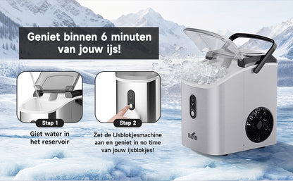 Bardi 1.1L - Nugget IJsblokjesmachine Rond - Crushed Ice Maker met IJsschep - 15kg/24 uur - Ijsblokjesmaker - Met Luxe Thermosbeker - RVS - Citruspers RVS