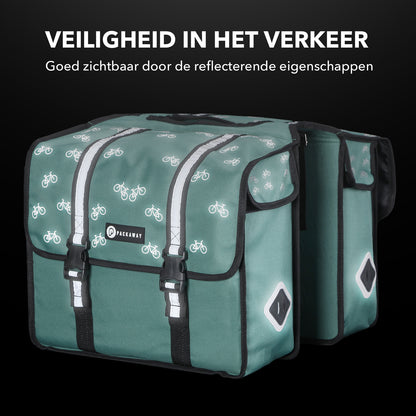 Packaway Dubbele Fietstassen 36L patroon zwart groen - waterdicht - reflectie