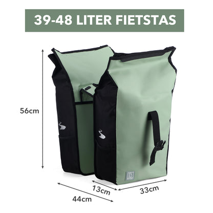 Brisby Dubbele Fietstas Rolltop Zwart 39-48L Waterdicht Geschikt voor Elektrische Fietsen & E-Bike - Groen