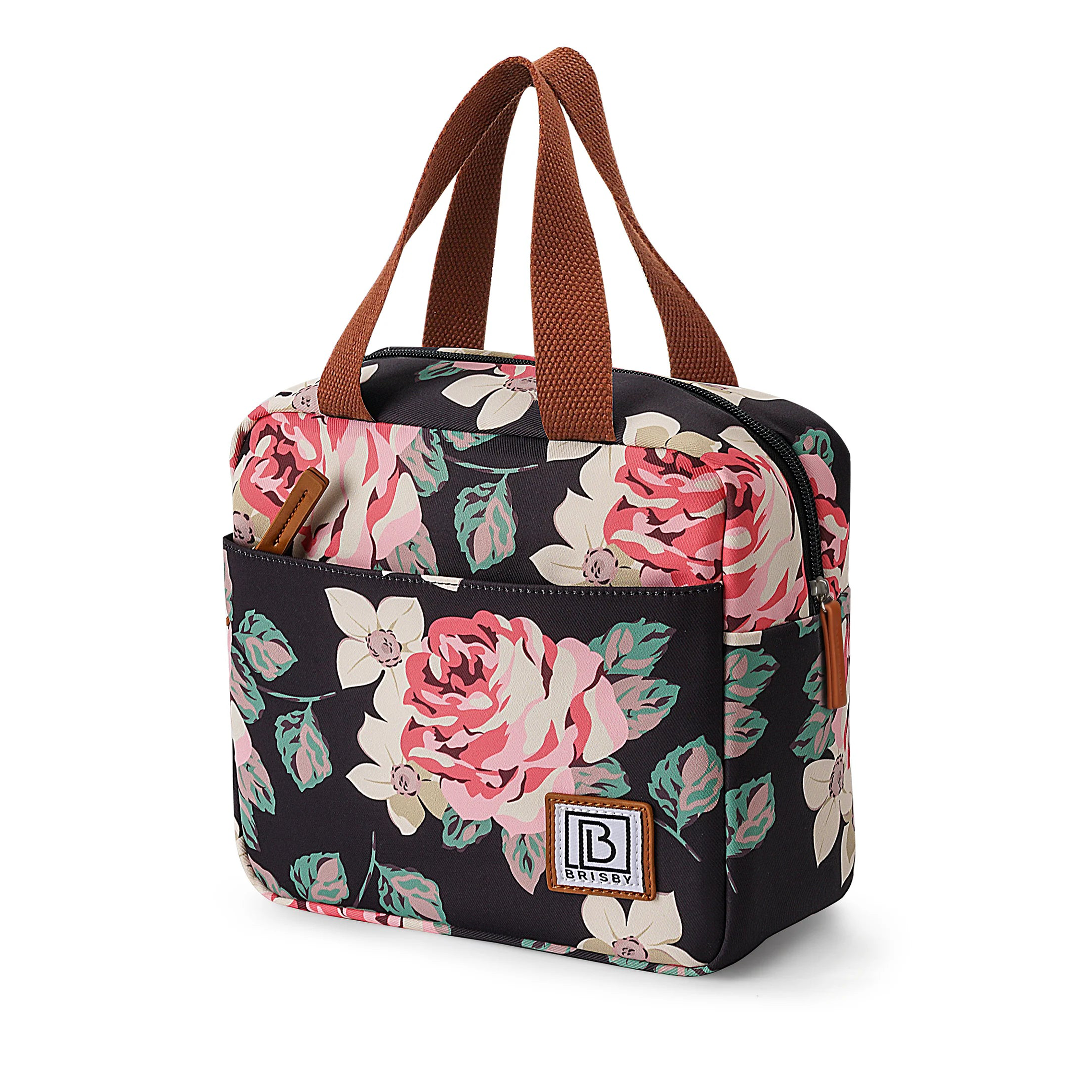 Cooler bag 4L black flowers - 4-layer insulated - free cooling element