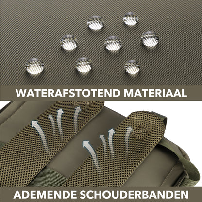 Brisby Premium Luiertas – Uitgebreide en Functionele Verzorgingstas – met buggymontage – Anti Diefstal Vakken - Reistrolley Sleeve - Inclusief verschoonmatje t.w.v.15,99 euro en speenhouder - Levenslange Garantie - Olive Green