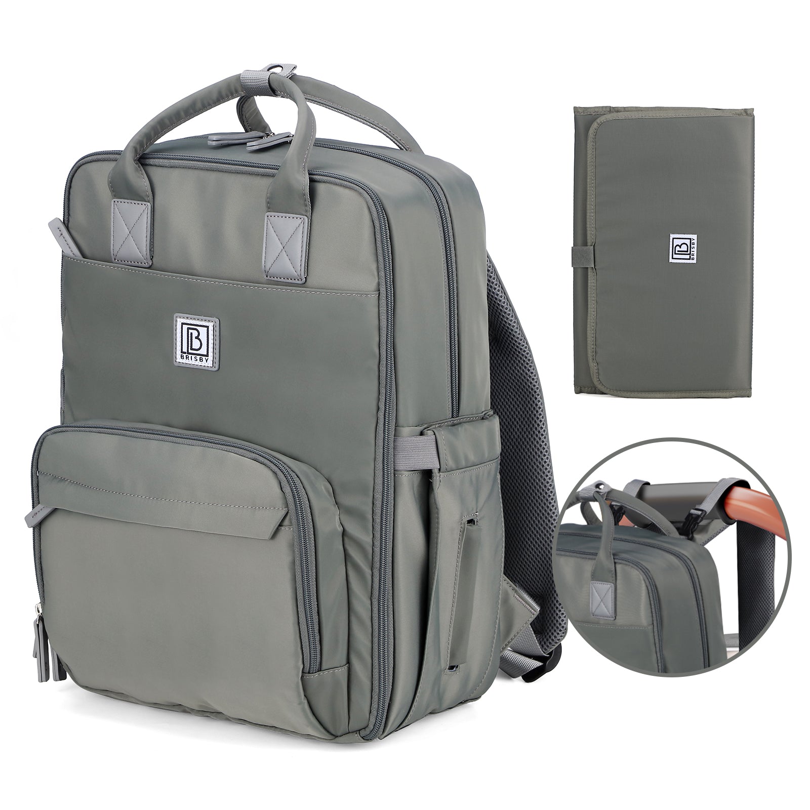 Brisby slijtvaste Luiertas – verzorgingstas – met buggymontage - Mist Green