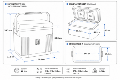 Brisby Koelbox 22L zwart set - incl. 3-delige vershoudbakjes set, 2 thermosflessen 0,5L en twee koelelementen