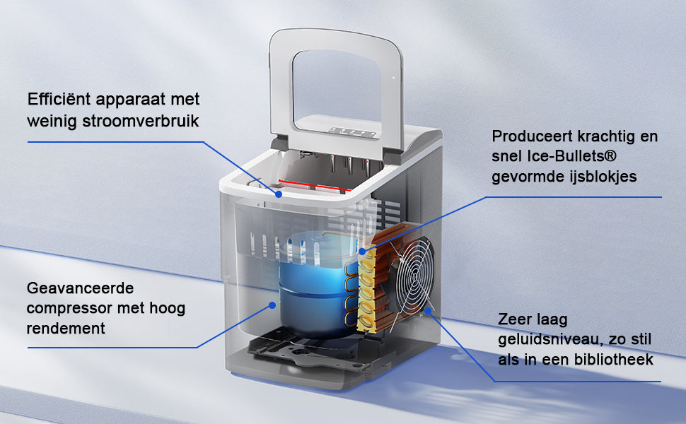 Bardi Deluxe IJsblokjesmachine 2L RVS - Zelfreinigingsfunctie - ijsblokmaker met ijsschep - Incl. luxe thermosbeker en ijsschep