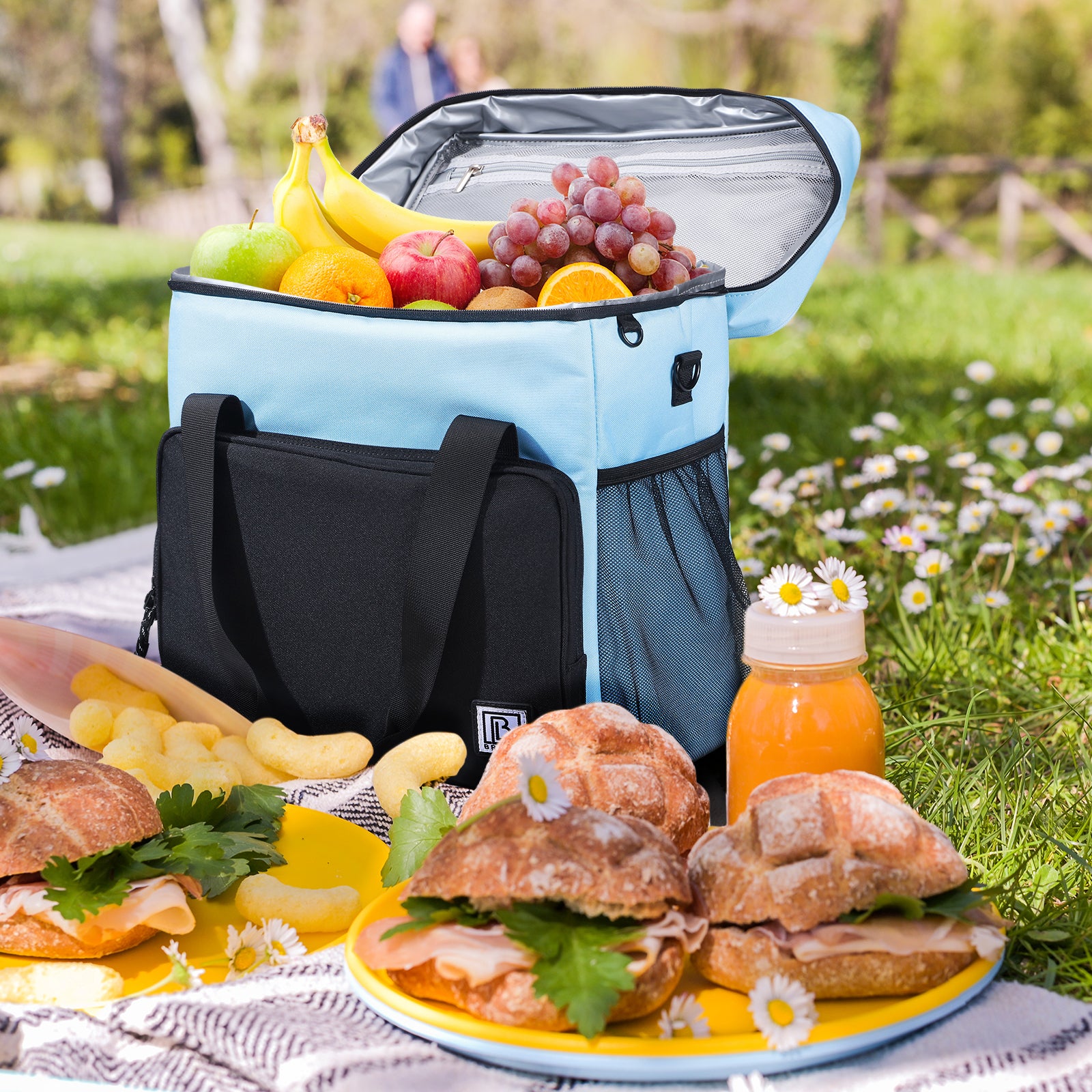 Koeltas 30L zwart-blauw - Lunchtas - 4 laags geïsoleerd - incl. 4 koelelementen