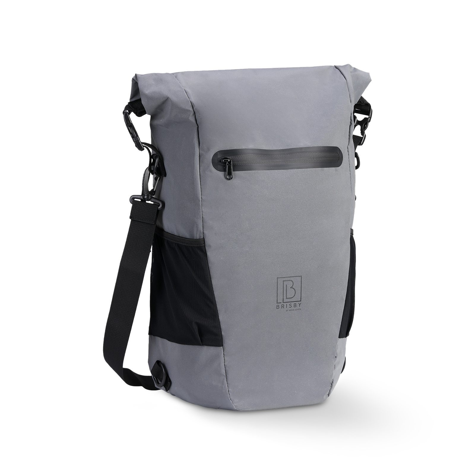 3 in 1 waterproof rolltop bicycle bag 20-26L gray - 100% reflection - high visibility - bicycle bag - backpack - shoulder bag