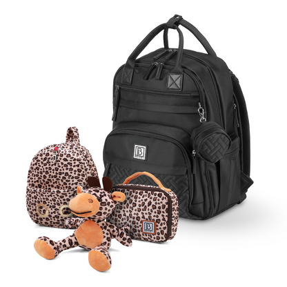 Brisby Premium Luiertas - Zwart - Kinderrugzak - 1.5L kinderlunchtas Giraffe