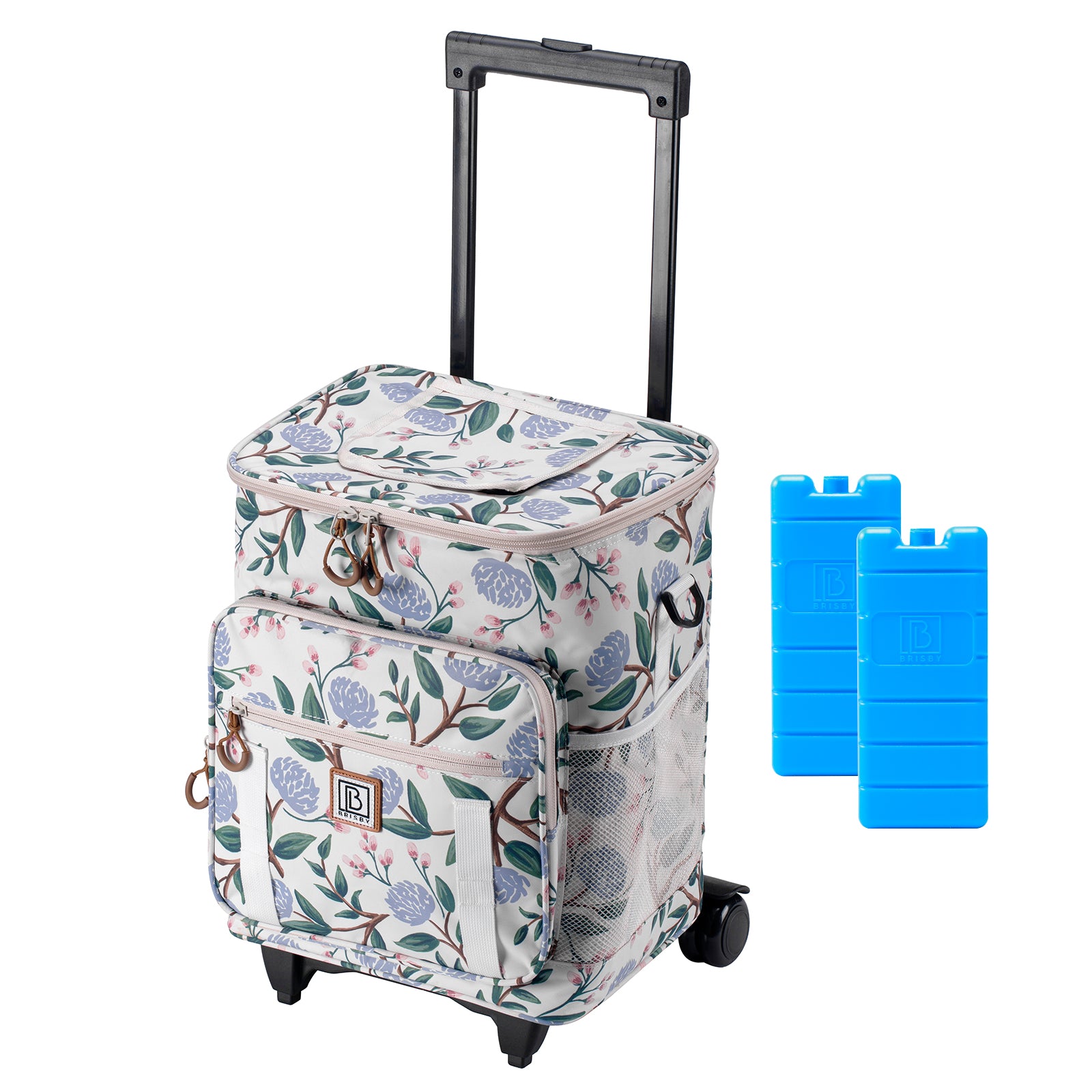 Brisby Boodschappentrolley met Koelvak – 32L Ruimte – Ideaal voor Boodschappen – Inclusief Koelelementen – Waterafstotend – Verstelbaar Handvat – White Flower