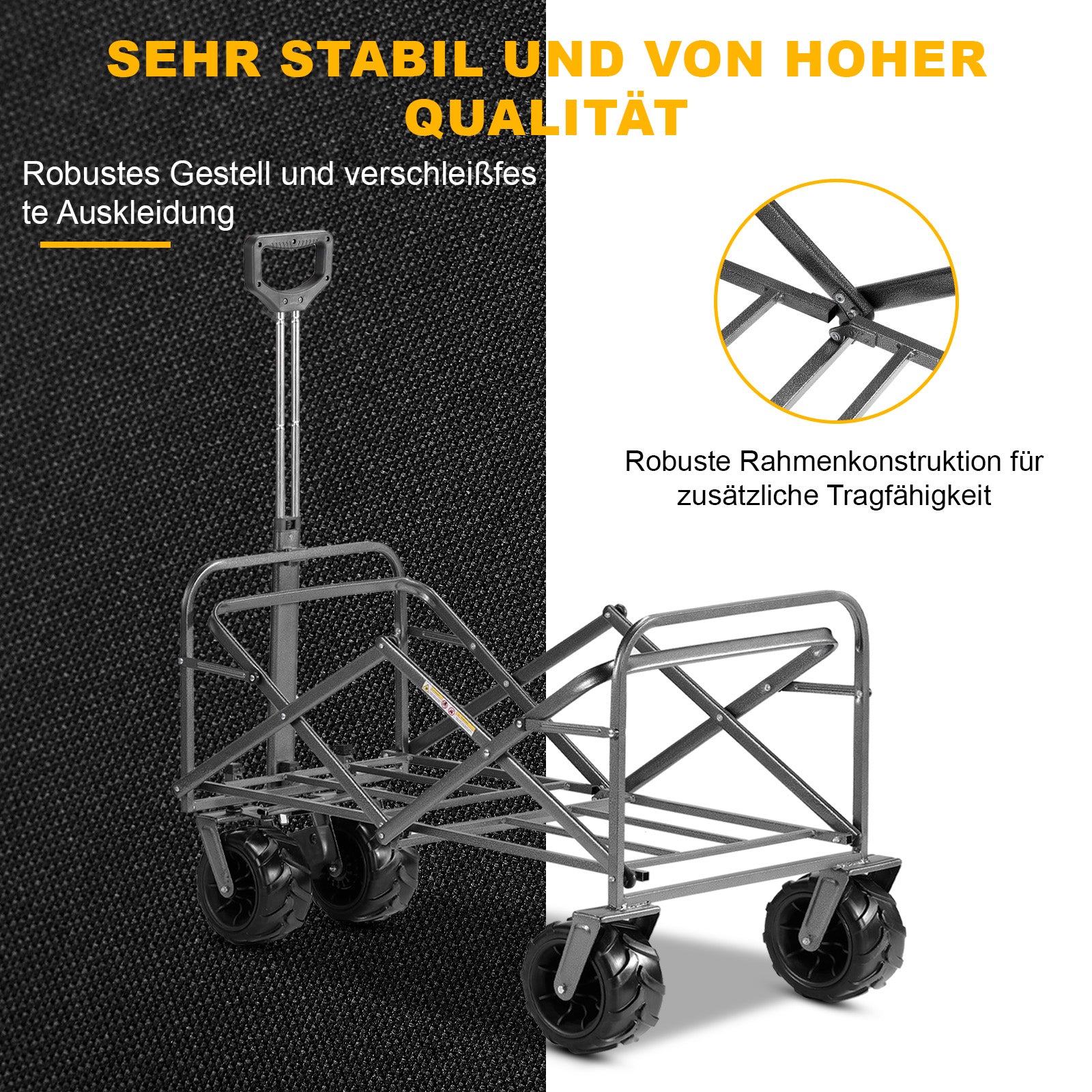 Bolderkar XL zwart -  tot 80 kg - heavy duty - 90L - opvouwbaar - wasbaar polyester - 98x45 cm