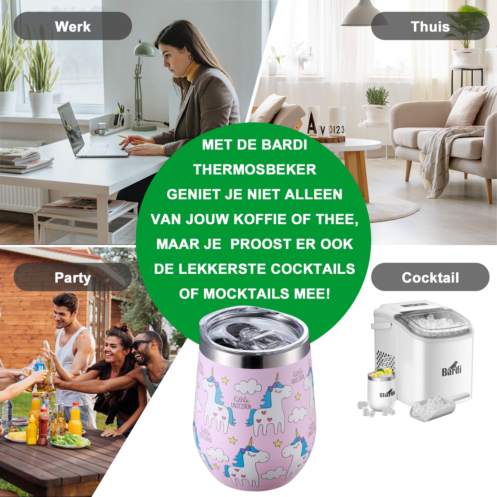 Thermosbeker set unicorn - 2 bekers met lekvrije deksels - dubbelwandig - 360ml