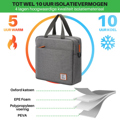 Koeltas 7L donkergrijs - Lunchtas - 4-laags geïsoleerd - 2 gratis koelelementen - incl. schouderband