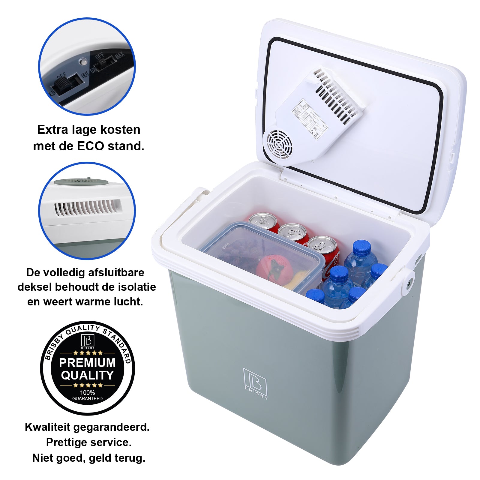 Elektrische koelbox 25L groen - AC/DC 12V, 220/230V - incl. divider en vershoudbakjes - vergrendelbare deksel