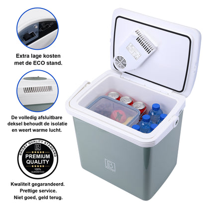 Elektrische koelbox 25L groen - AC/DC 12V, 220/230V - incl. divider en vershoudbakjes - vergrendelbare deksel