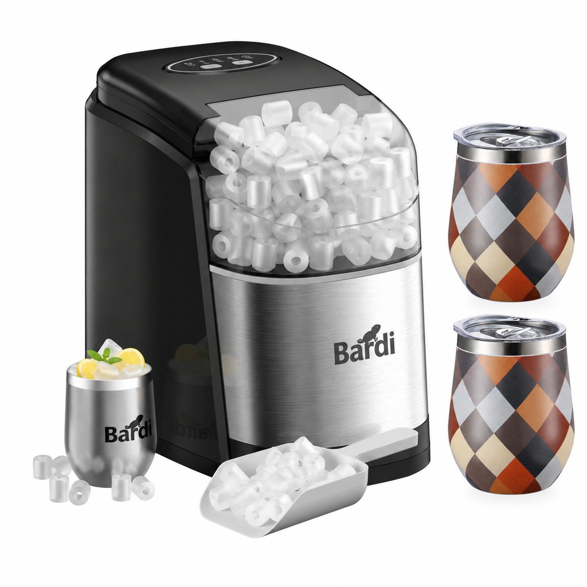 Bardi IJsblokjesmachine set 1,6L RVS - incl. 3 thermoscups blok en ijsschep