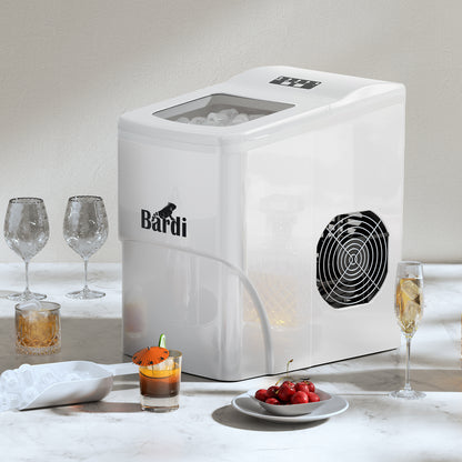 Bardi IJsblokjesmachine - 2 Liter - 12KG IJsblokjes in 24 uur - met IJsschep - Inclusief Luxe Thermosbeker en Ijsschep - Wit