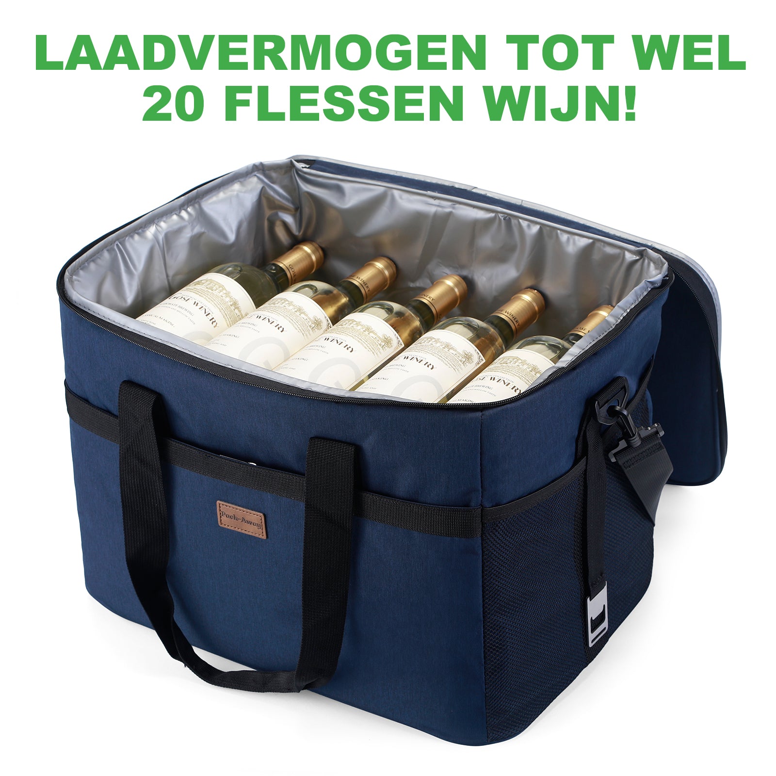 Koeltas 40L donkerblauw - lunchtas - opvouwbaar - 4-laags geïsoleerd - incl. 6 gratis koelelementen en draagband