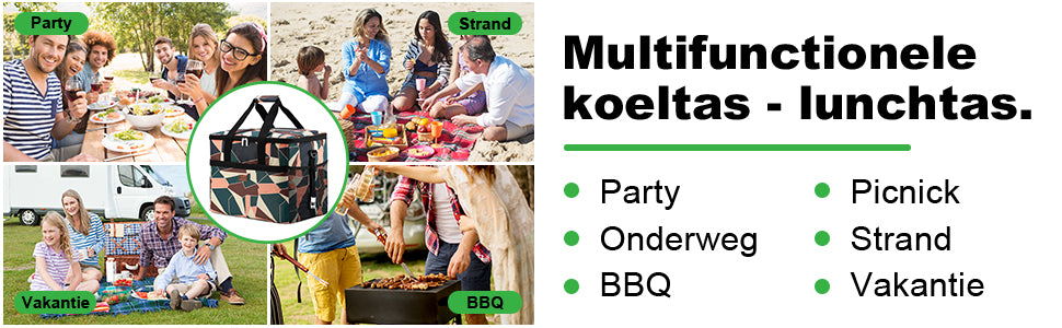 Koeltas 40L abstract - lunchtas - opvouwbaar - 4-laags geïsoleerd - incl. 6 gratis koelelementen en draagband