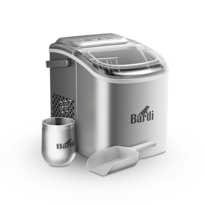 Bardi Deluxe Ice Cube Machine 1.2L Stainless Steel - Self-cleaning function - Ice cube maker with ice scoop - Incl. luxury thermos cup and ice scoop