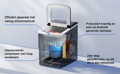 Bardi Deluxe IJsblokjesmachine 2L zwart - Zelfreinigingsfunctie - ijsblokmaker met ijsschep - Incl. luxe thermosbeker en ijsschep