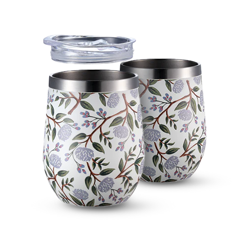 Bardi Thermosbekers 0,3L RVS white flower set -  incl. deksels - dubbelwandig