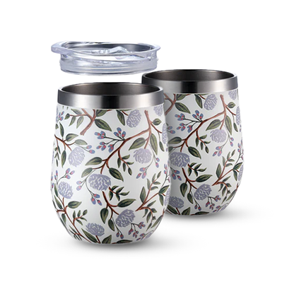 Bardi Thermosbekers 0,3L RVS white flower set -  incl. deksels - dubbelwandig