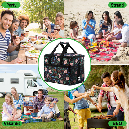 Koeltas 40L passion flower - lunchtas - opvouwbaar - 4-laags geïsoleerd - incl. 6 gratis koelelementen en draagband