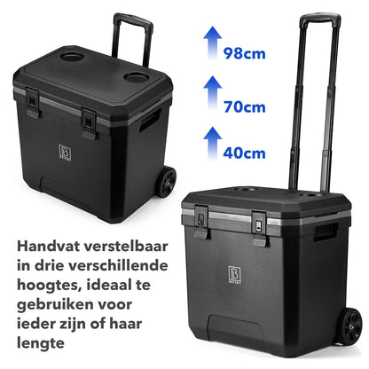 Koelbox 40 liter zwart met wielen en telescopisch handvat