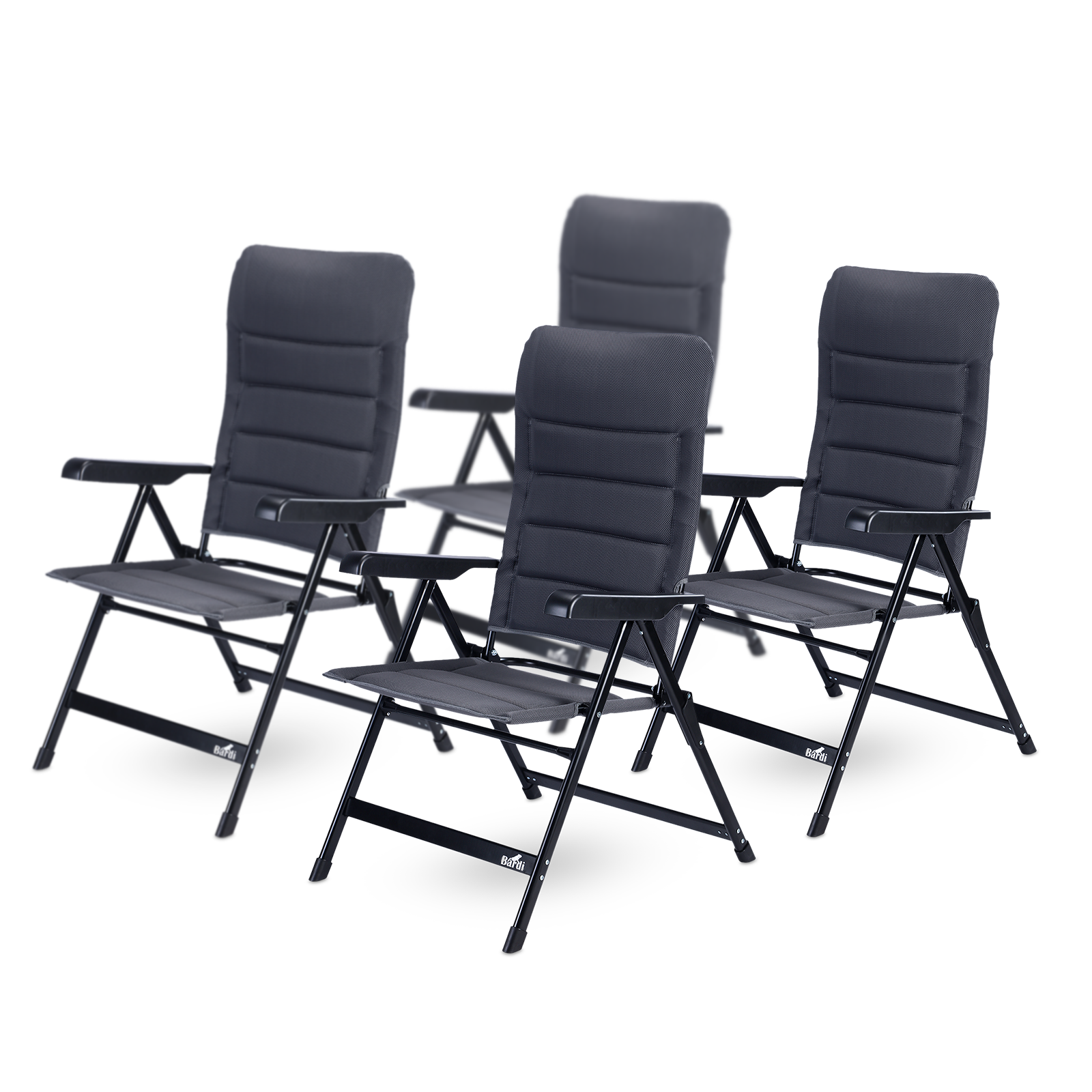 4-delige luxe campingstoelen set - 7 standen - 120 kg draagvermogen - lichtgewicht - grijs
