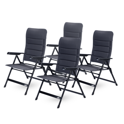 4-delige luxe campingstoelen set - 7 standen - 120 kg draagvermogen - lichtgewicht - grijs
