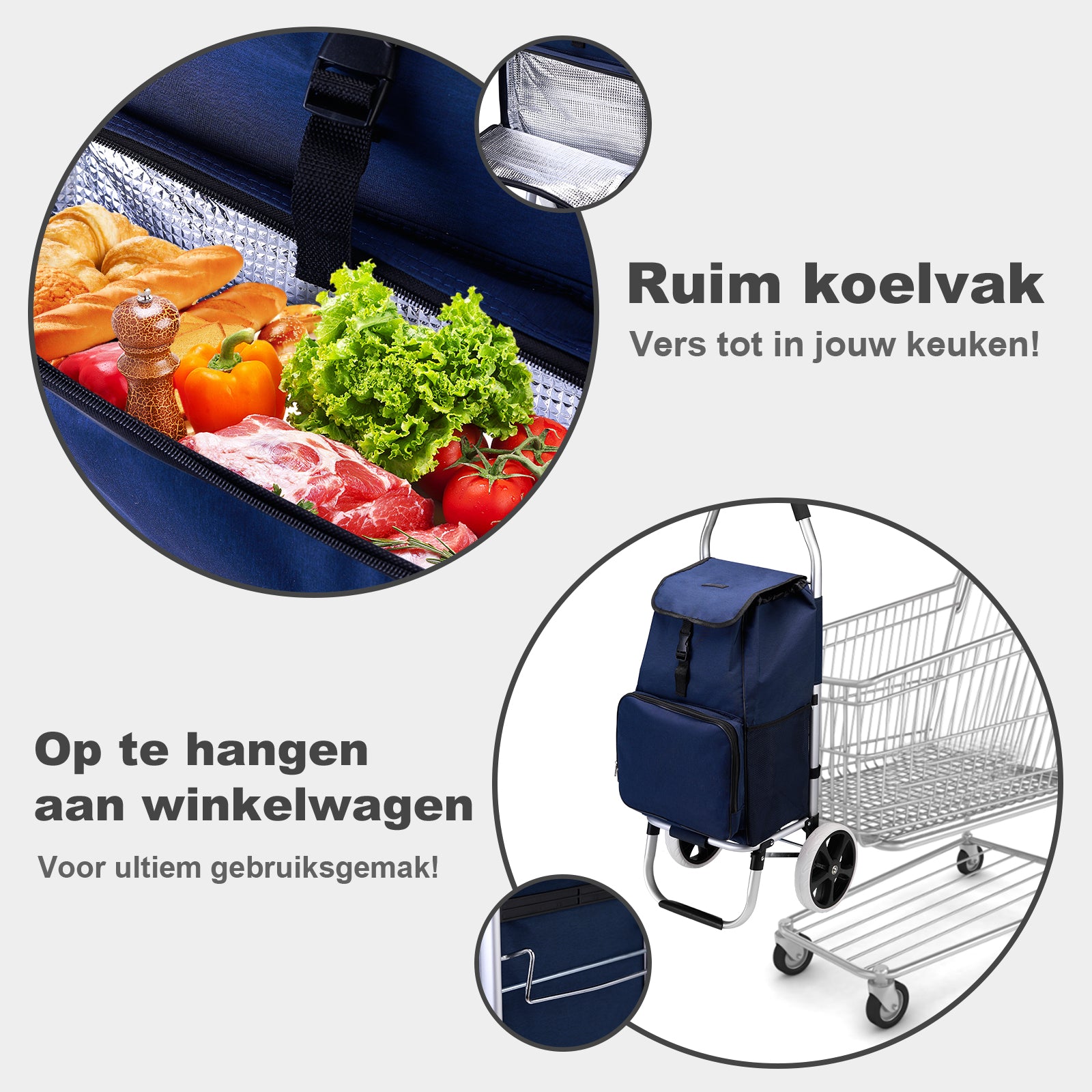 Shopping trolley 45L blue - shopping trolley suspension - foldable - telescopic handle
