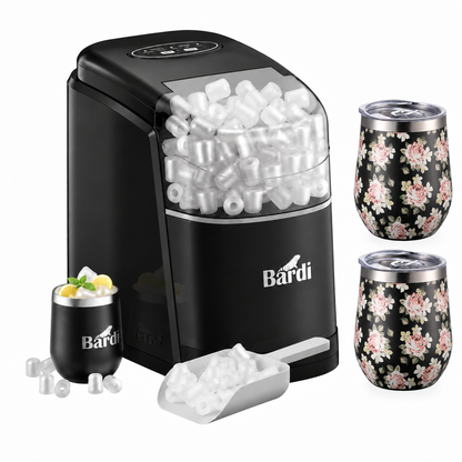 Bardi IJsblokjesmachine set 1,6L zwart - incl. 3 thermoscups bloemetjes en ijsschep