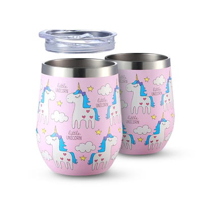 Set RVS thermosbekers unicorn - 0,3L - met deksels - dubbelwandig