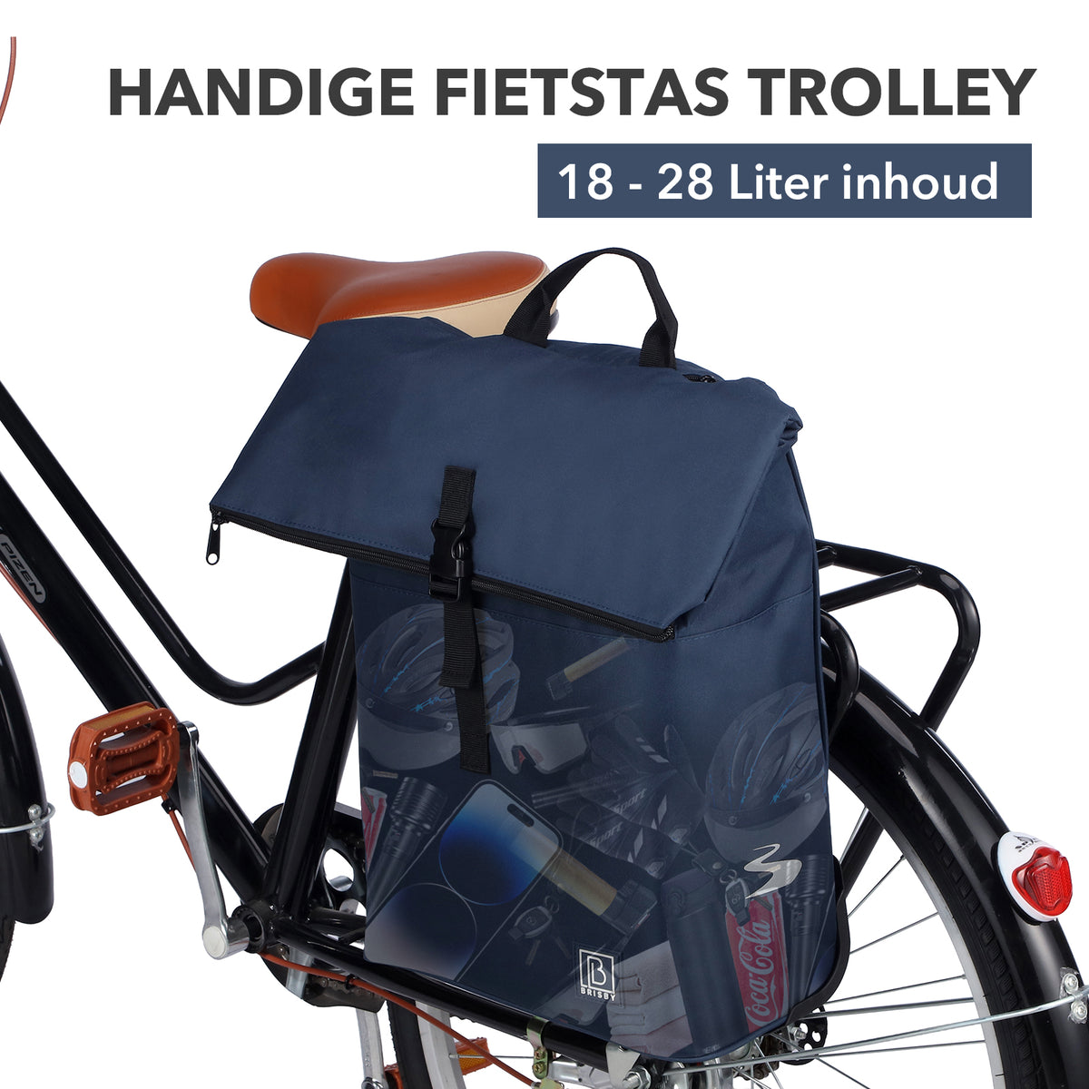 Fietstrolley Tas 2-in-1 Fietstas en Trolley Zwart 18-28L Laptopvak Verstelbare Hendel Bevestigingssysteem - Blauw