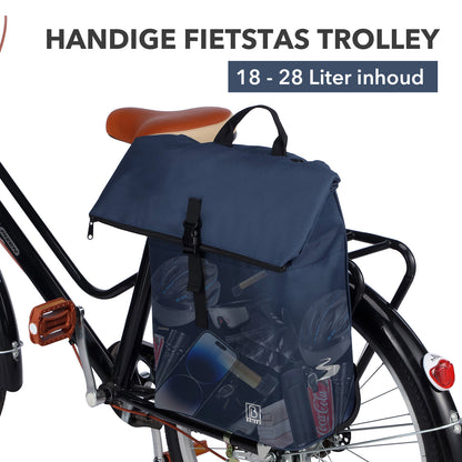 Fietstrolley Tas 2-in-1 Fietstas en Trolley Zwart 18-28L Laptopvak Verstelbare Hendel Bevestigingssysteem - Blauw