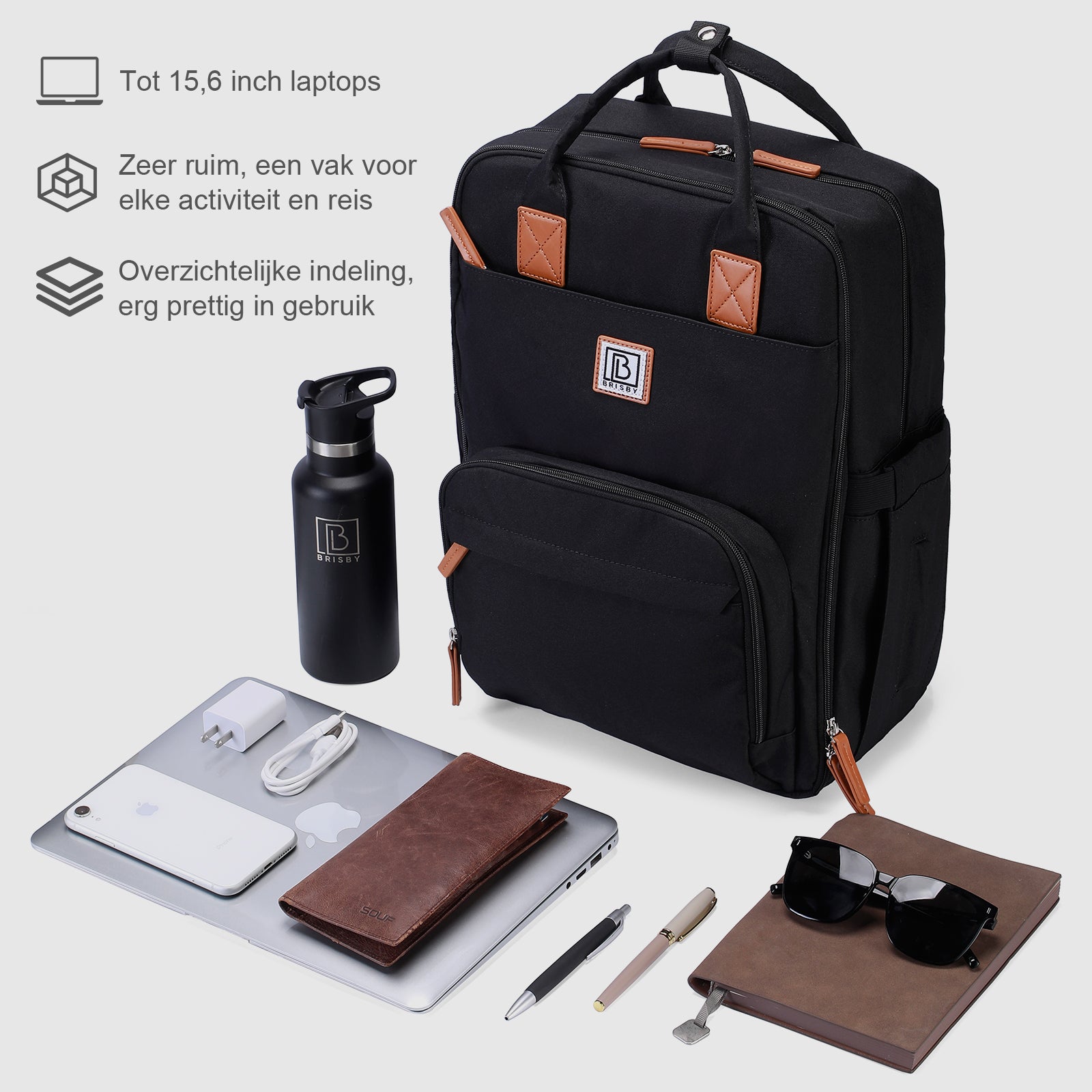 Unisex LTO rugtas zwart - Waterafstotend - laptopvak - geschikt als handbagage - levenslange garantie