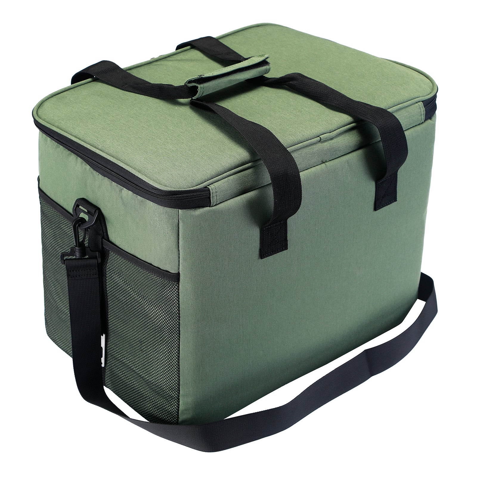 Koeltas 40L met divider groen - lunchtas - opvouwbaar - 4-laags geïsoleerd - incl. 6 gratis koelelementen en draagband