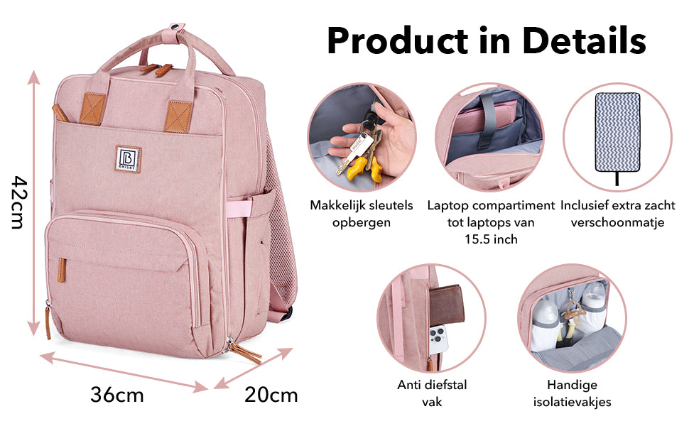 Brisby Luiertas Original - Roze - Kinderrugzak - 1.5L kinderlunchtas Giraffe