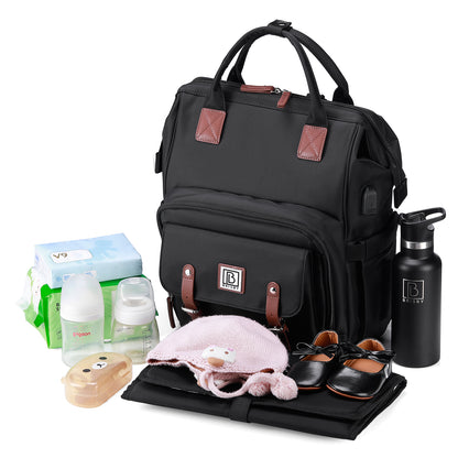 Stayopen luiertas zwart - Verzorgingstas - stay-open frame - USB oplaadfunctie - incl. buggymontage en verschoonmat