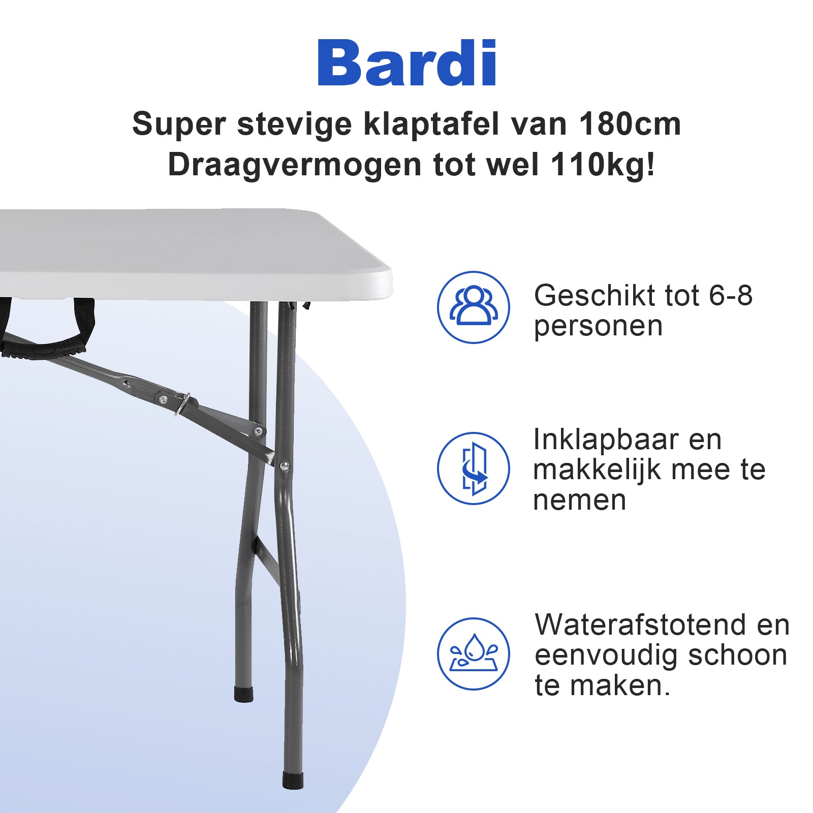 Witte Inklapbare Campingtafel 180x75 cm inclusief Tijger rok