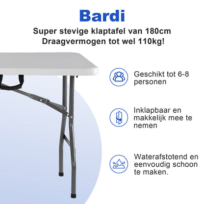 Witte Inklapbare Campingtafel 180x75 cm inclusief Zwarte rok