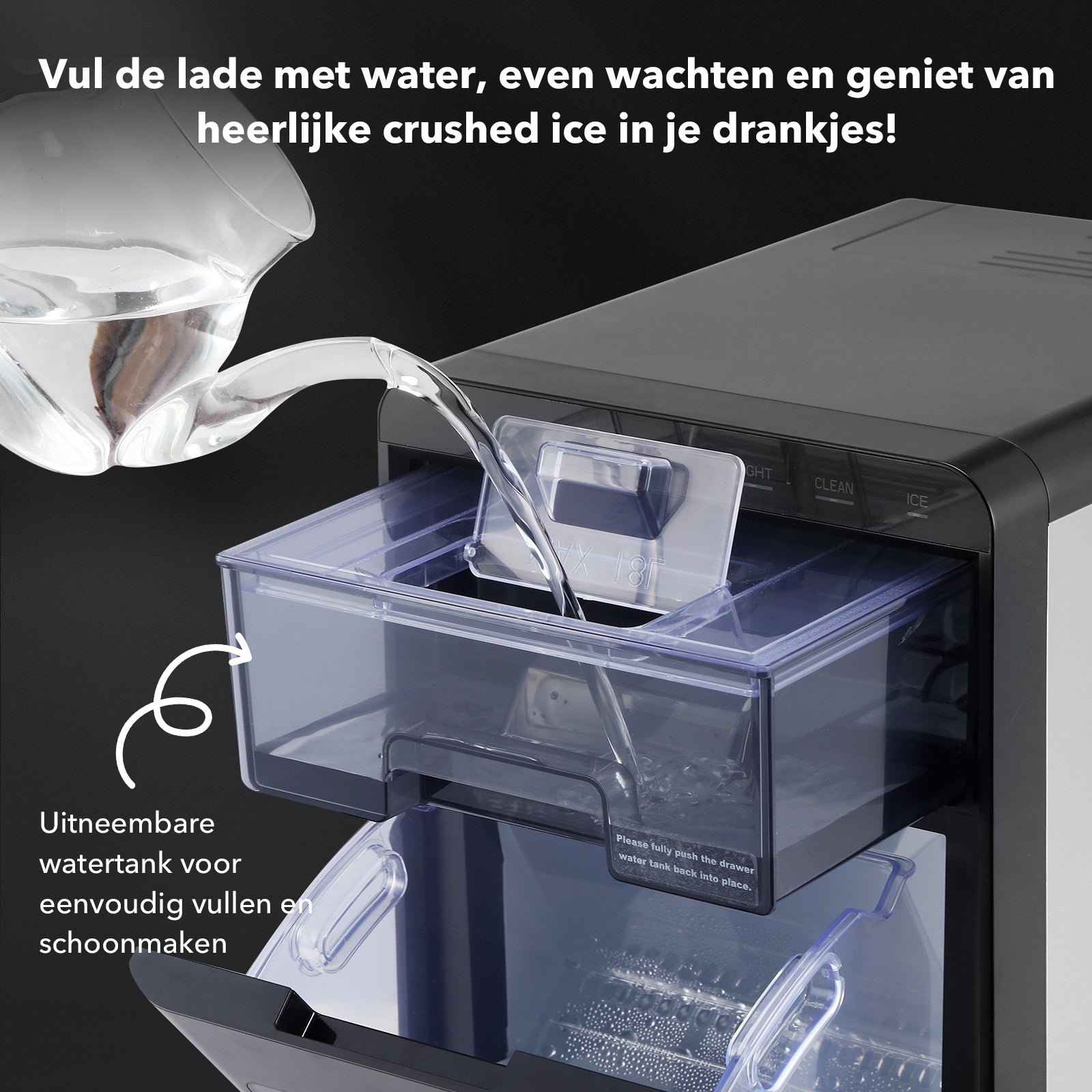 Bardi 1,8L Deluxe Ijsblokjesmachine Zwart - Crushed ICE machine - Nugget IJsblokjesmachine - LED Verlichting - 20Kg/24 uur. inclusief Thermosbeker - RVS/ZWART met citruspers ZWART