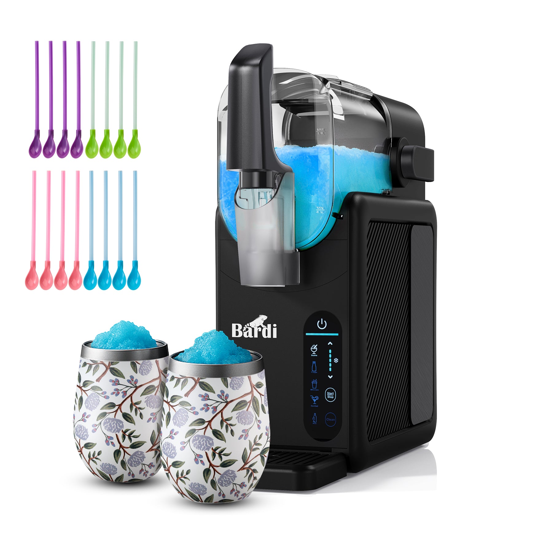 Bardi Slushmachine 2,6L  + 2 thermoscups white flower set - ArcticCool compressor - fluisterstil 40 dB