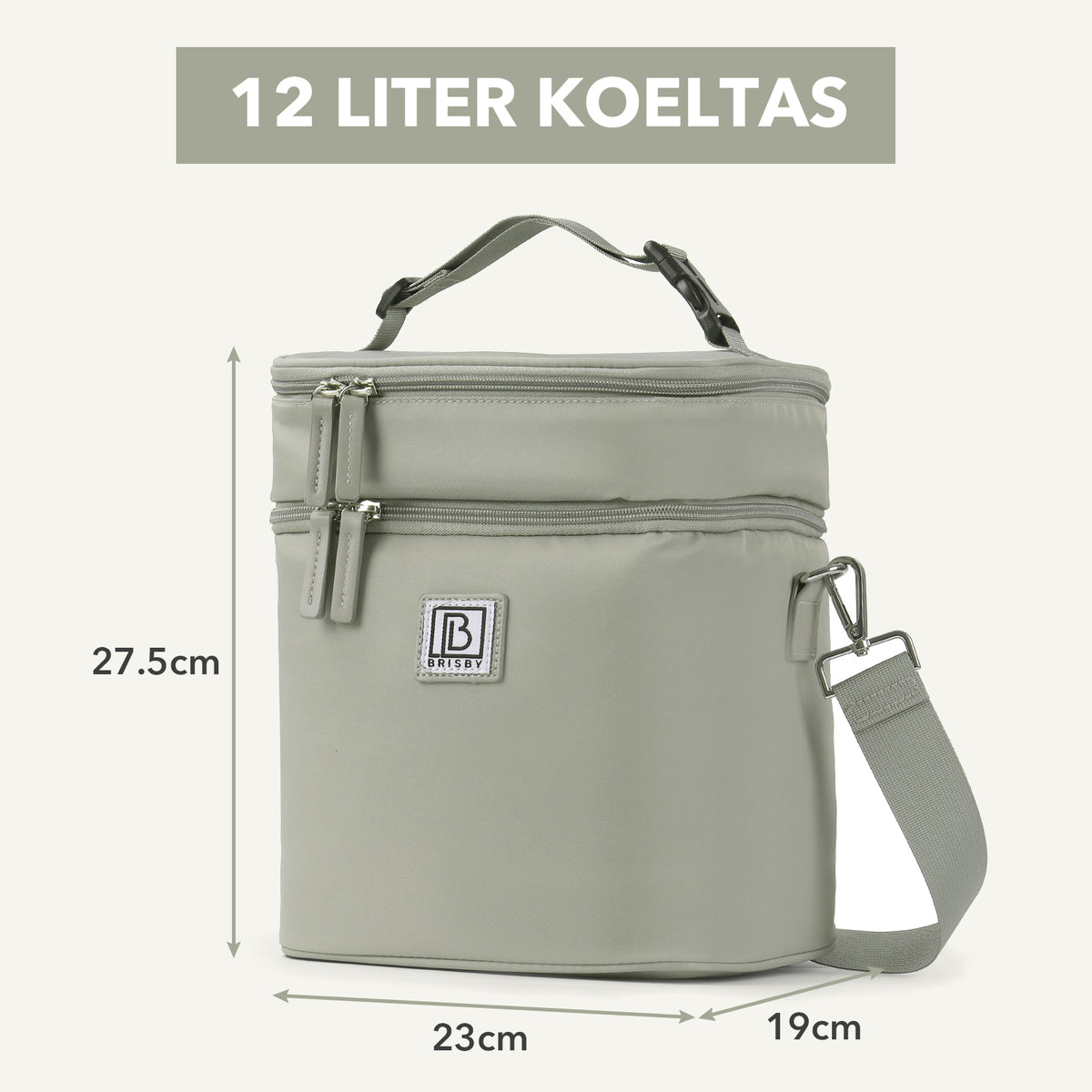 Brisby Koeltas 12 Liter – Lunchtas voor Werk & Onderweg – 2 Geïsoleerde Vakken – Inclusief 2 Koelelementen – Tot 10 Uur Koel - Sage Green