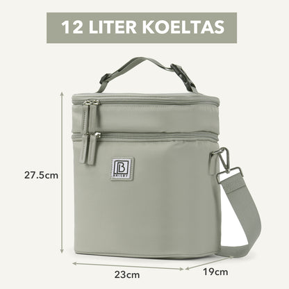 Brisby Koeltas 12 Liter – Lunchtas voor Werk & Onderweg – 2 Geïsoleerde Vakken – Inclusief 2 Koelelementen – Tot 10 Uur Koel - Sage Green